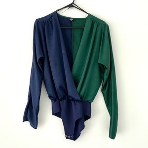 POMELO FASHION Two Tone Wrap Long Sleeve Bodysuit